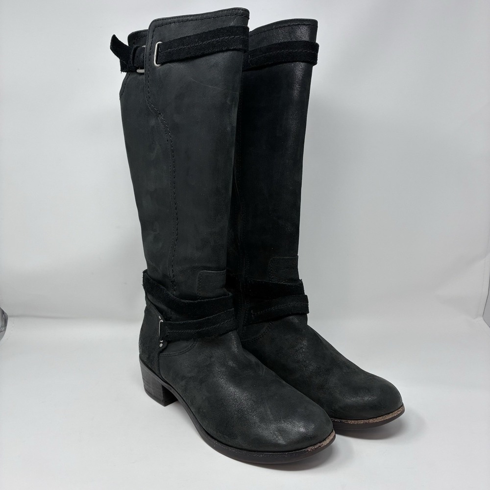 UGG Australia Women's 9 Darcie Tall Riding Leather Suede Boots Black Buckle - Picture 6 of 16
